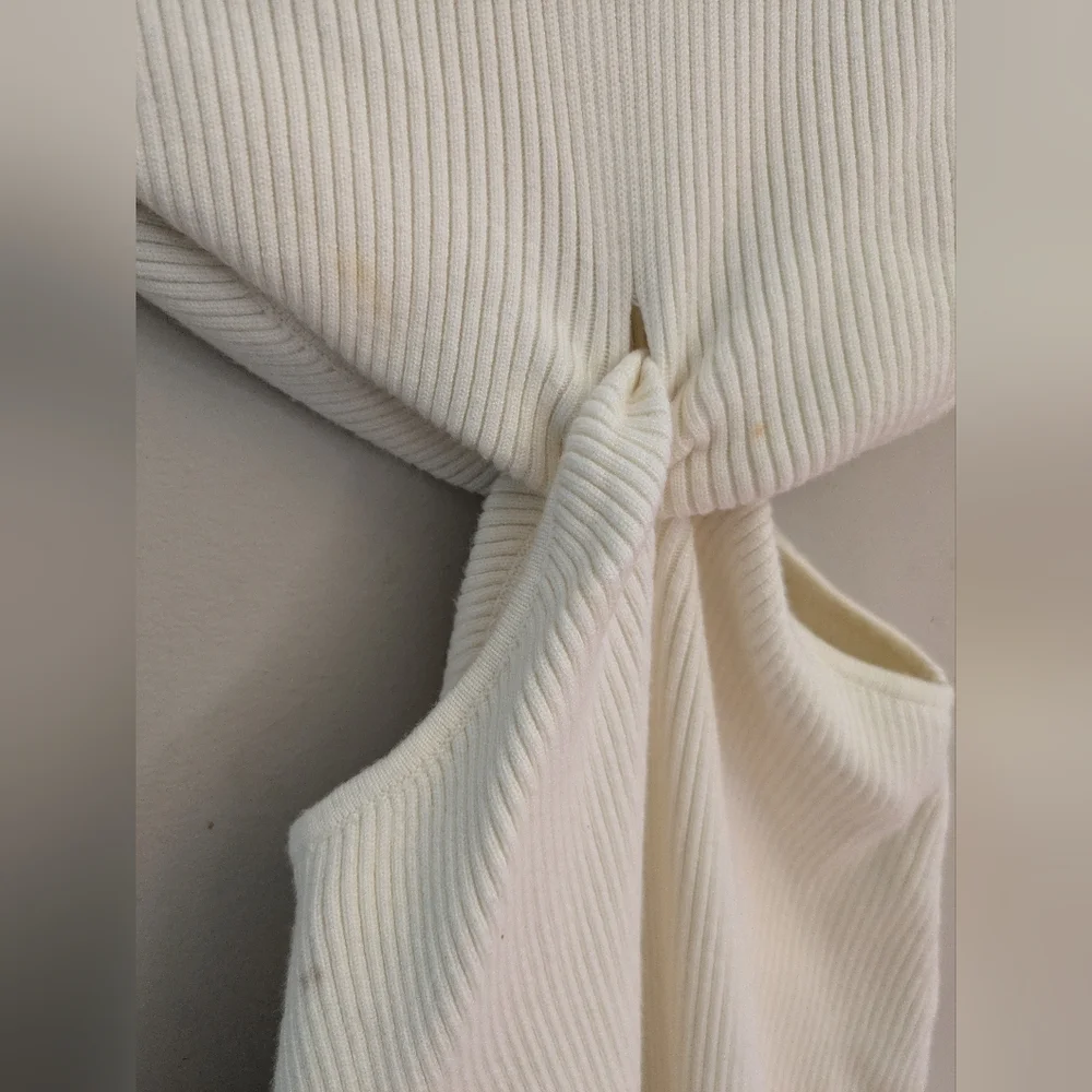 Ronny Kobo Cream Mock Neck Sweater Midi Dress Size XS